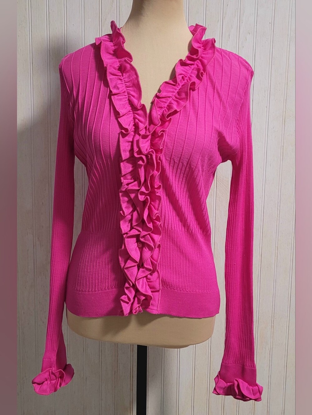 ANNE FONTAINE PARFAITE Pink Ruffle Knit Top FR 44 (US L)